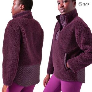 ATHLETA WOMENS MEDUIM COZY SHERPA SNAP SWEATSHIRT NWT PURPLE OVERSIZED FIT